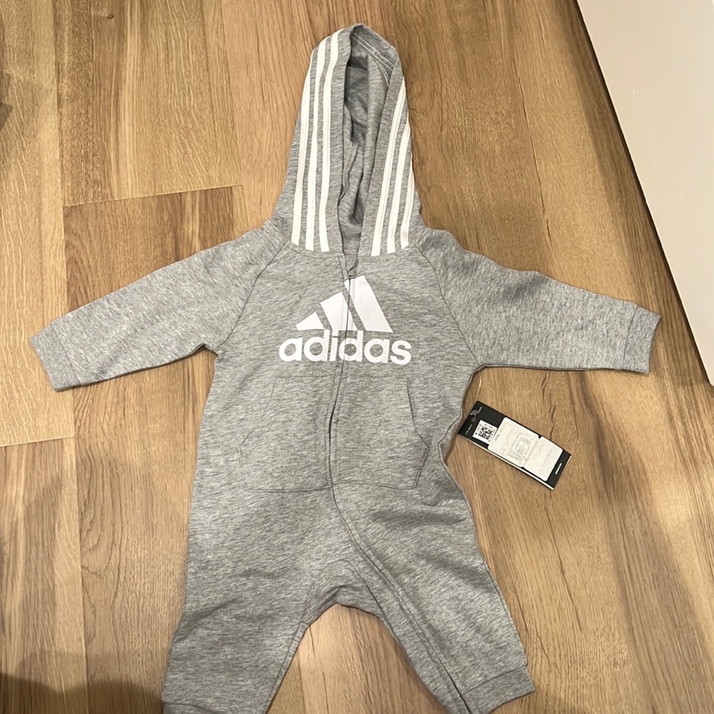 ADIDAS 6 month old zip up onesie with hood